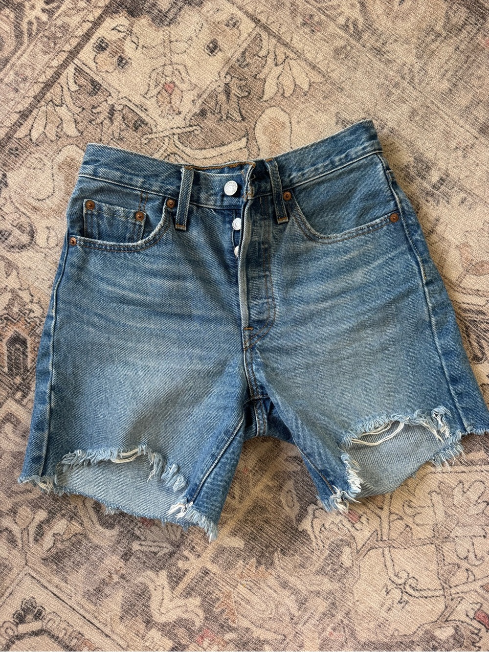 Levi's Light Blue Distressed High-Rise Jean Shorts
